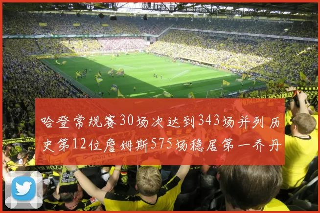哈登常规赛30场次达到343场并列历史第12位詹姆斯575场稳居第一乔丹紧随其后